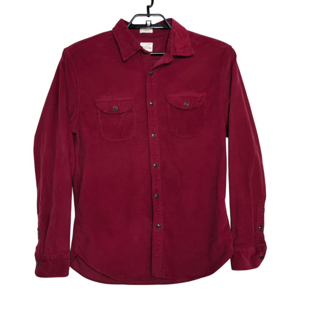 Mens J. Crew Corduroy Work Shirt size Medium Garment Dyed Red Maroon AZ426